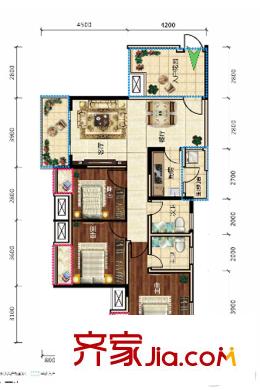 清鳳時代城7棟標準層G戶型 3室2廳2衛(wèi)1廚