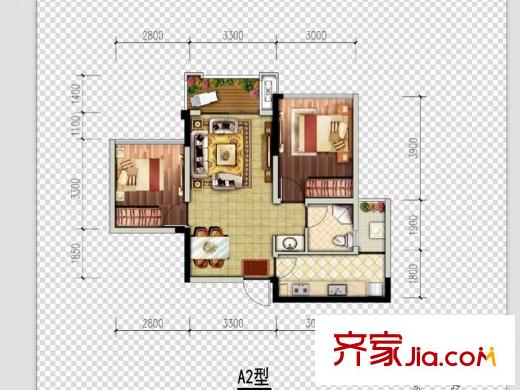 邦泰華府公館2、3、4、14號樓標準層A2戶型 2室2廳1衛(wèi)1廚