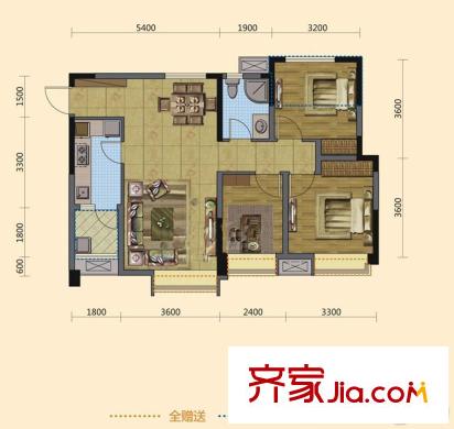 東湖郡1期3號(hào)樓標(biāo)準(zhǔn)層A3戶型 3室2廳1衛(wèi)1廚