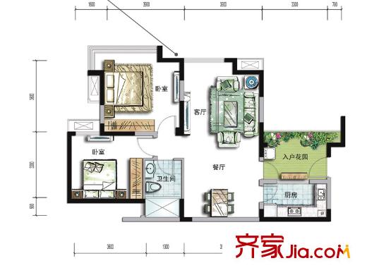 成都玩家4、5號樓標(biāo)準(zhǔn)層b3戶型 2室2廳1衛(wèi)1廚