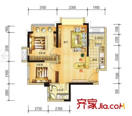 長(zhǎng)虹和悅府一期5棟、6棟標(biāo)準(zhǔn)層A3戶型（售罄） 2室2廳1衛(wèi)1廚