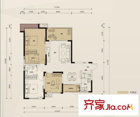 圣樺城一期1、2、3、5、6、7號樓標(biāo)準(zhǔn)層D1戶型 3室2廳2衛(wèi)1廚