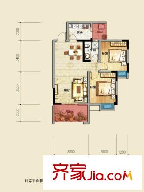 萊茵北郡二期26號(hào)樓標(biāo)準(zhǔn)層G4戶(hù)型（售罄） 2室2廳1衛(wèi)1廚