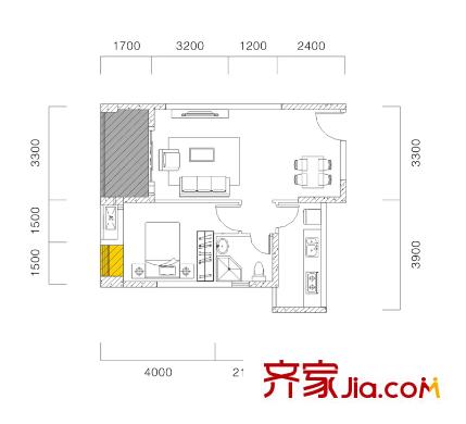 麥田國際社區(qū)一期一號樓P``戶型（售罄） 1室1廳1衛(wèi)1廚
