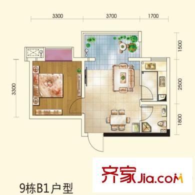 頤和京都3期9棟標(biāo)準(zhǔn)層b1 戶型 1室1廳1衛(wèi)1廚