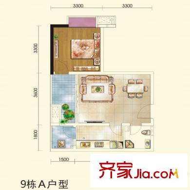 頤和京都3期9棟標(biāo)準(zhǔn)層A戶型 1室1廳1衛(wèi)1廚