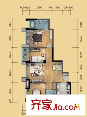 建發(fā)鷺洲國際二期一期2、3號樓標(biāo)準(zhǔn)層A2戶型 3室2廳2衛(wèi)1廚