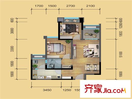 建發(fā)鷺洲國際二期一期1、2號樓標(biāo)準(zhǔn)層A3戶型 2室2廳1衛(wèi)1廚