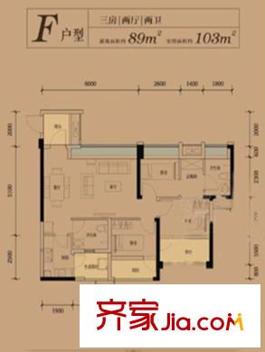 保利林語溪一期16棟標(biāo)準(zhǔn)層F戶型 3室2廳2衛(wèi)1廚
