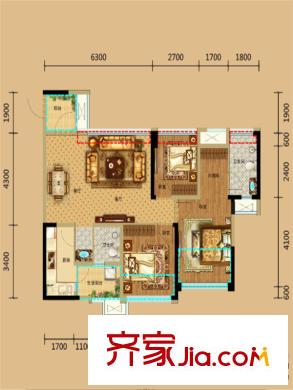 保利林語溪一期9棟標(biāo)準(zhǔn)層G戶型 3室2廳2衛(wèi)1廚