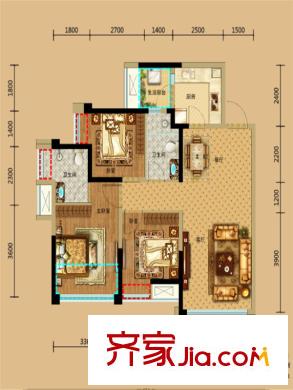 保利林語溪一期9棟標(biāo)準(zhǔn)層E戶型 3室2廳2衛(wèi)1廚