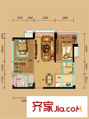 保利林語溪一期9棟標(biāo)準(zhǔn)層A戶型 2室2廳1衛(wèi)1廚