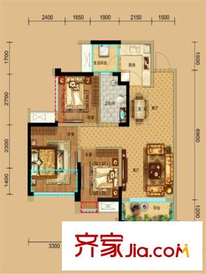 保利林語溪一期9棟標(biāo)準(zhǔn)層C戶型 3室2廳1衛(wèi)1廚