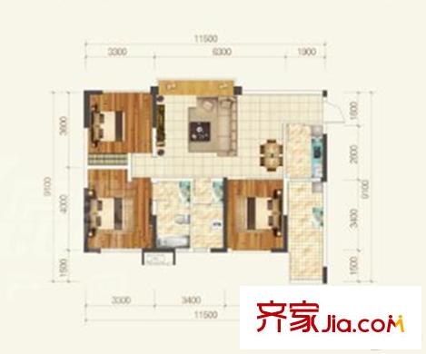友盛上都1-5號(hào)樓標(biāo)準(zhǔn)層A2戶型 3室2廳2衛(wèi)1廚