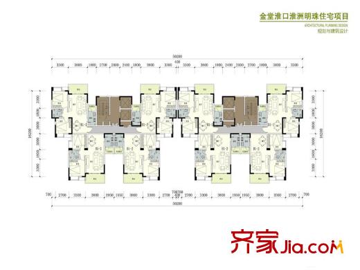 淮洲明珠一期4號(hào)樓標(biāo)準(zhǔn)層B1-1戶型 2室2廳1衛(wèi)1廚