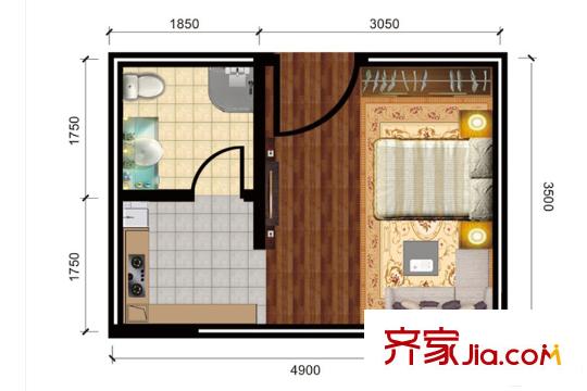 清鳳時代城4棟標準層A’戶型 1室1廳1衛(wèi)1廚