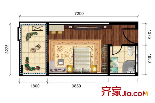 清鳳時代城4棟標準層H戶型 1室1廳1衛(wèi)1廚