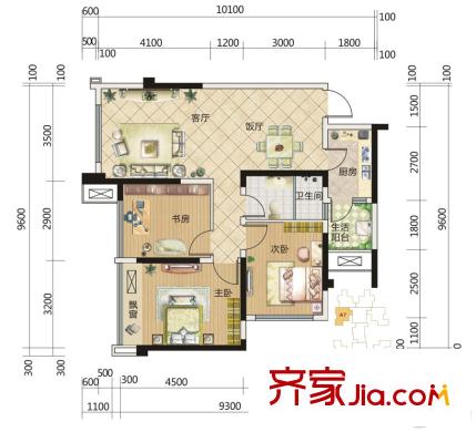 中成主角一期1棟2單元A7戶型 3室2廳1衛(wèi)1廚