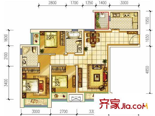 首創(chuàng)光和城一期1-5號樓標準層G型 3室2廳2衛(wèi)1廚