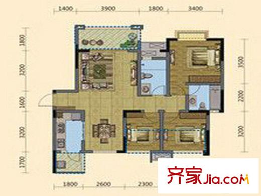 東湖郡一期1號(hào)樓標(biāo)準(zhǔn)層D2戶型 3室2廳2衛(wèi)1廚