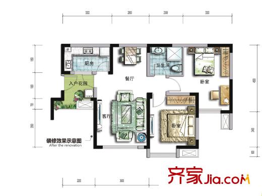 成都玩家4、5號樓標(biāo)準(zhǔn)層b1戶型 2室2廳1衛(wèi)1廚