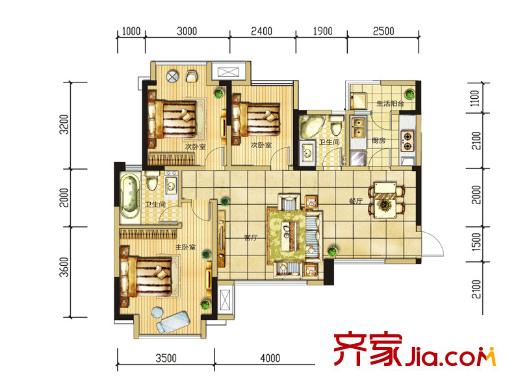 長(zhǎng)虹和悅府一期4號(hào)樓、2期8棟標(biāo)準(zhǔn)層C1戶型圖 3室2廳2衛(wèi)1廚