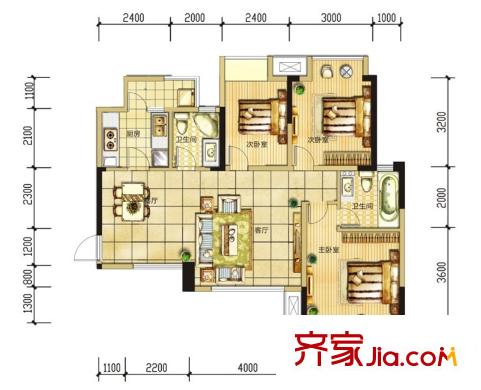 長(zhǎng)虹和悅府一期5棟、6棟標(biāo)準(zhǔn)層C2‘戶型（售罄） 3室2廳2衛(wèi)1廚