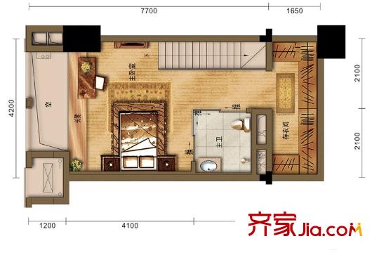 花樣年龍年國際中心7棟公寓B1型躍層套一第二層 2室2廳2衛(wèi)1廚
