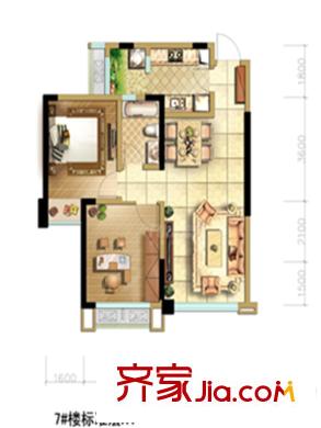 中加水岸7號(hào)樓標(biāo)準(zhǔn)層A4戶型 2室2廳1衛(wèi)1廚