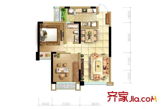 中加水岸8、9號(hào)樓標(biāo)準(zhǔn)層A4'戶型 2室2廳1衛(wèi)1廚