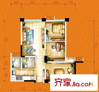 中糧香頌麗都一期1、2號(hào)樓標(biāo)準(zhǔn)層A戶型 3室2廳1衛(wèi)1廚