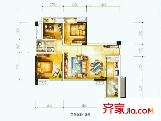 中糧香頌麗都一期4號(hào)樓標(biāo)準(zhǔn)層B2戶型 3室2廳1衛(wèi)1廚