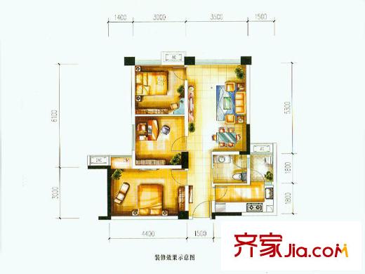 中糧香頌麗都一期4號(hào)樓標(biāo)準(zhǔn)層A2戶型 3室2廳1衛(wèi)1廚