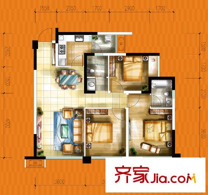中糧香頌麗都一期1、2號(hào)樓標(biāo)準(zhǔn)層C2戶型 3室2廳2衛(wèi)1廚