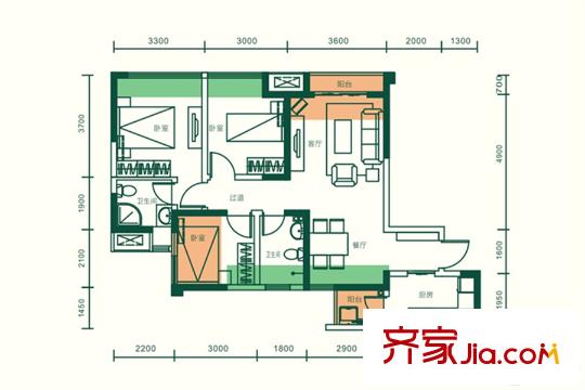 朗詩西溪里1號(hào)樓標(biāo)準(zhǔn)層A2戶型圖 3室2廳2衛(wèi)1廚