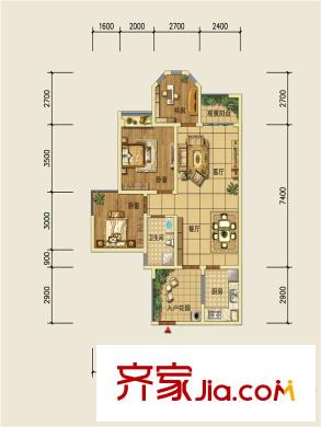 萊茵北郡3期2號(hào)樓標(biāo)準(zhǔn)層A1戶(hù)型圖 2室2廳1衛(wèi)1廚