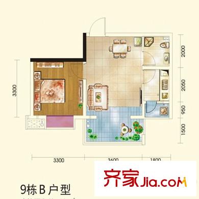 頤和京都3期9棟標(biāo)準(zhǔn)層b戶型 1室1廳1衛(wèi)1廚
