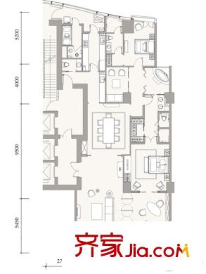 成都銀泰中心華悅府一期5號樓標(biāo)準(zhǔn)層A2戶型 3室2廳3衛(wèi)2廚