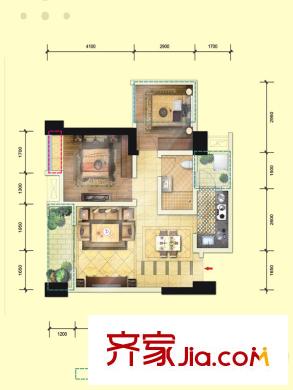 天悅城一期1號樓標準層D3戶型 2室2廳1衛(wèi)1廚