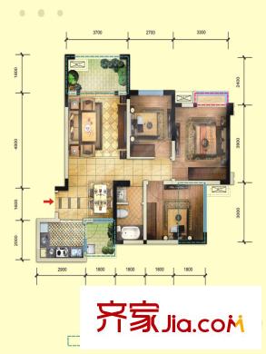 天悅城一期5號樓、9號樓標準層A4戶型 3室2廳1衛(wèi)1廚