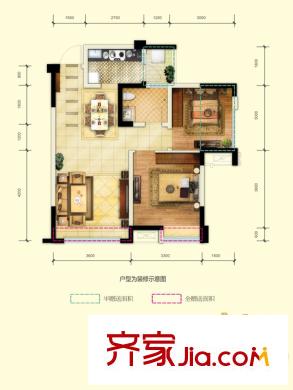 天悅城一期1、8號樓標準層B1戶型圖 2室2廳1衛(wèi)1廚