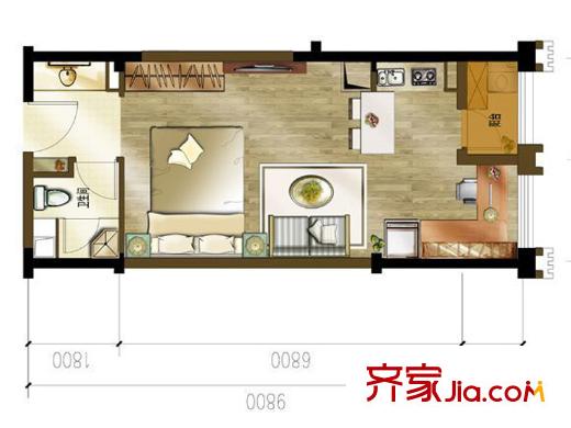 龍湖時(shí)代天街1期4棟標(biāo)準(zhǔn)層soho戶型（售罄） 1室1廳1衛(wèi)1廚