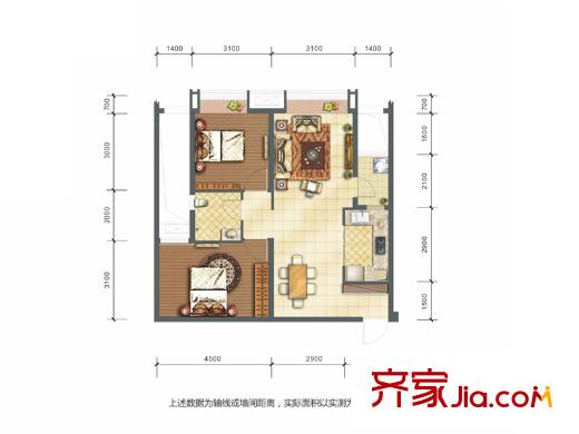 龍湖時(shí)代天街3期13棟標(biāo)準(zhǔn)層A2戶型 2室2廳1衛(wèi)1廚