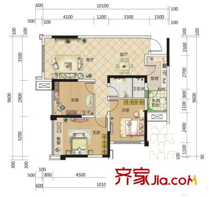 中成主角一期1棟1單元A5戶型 3室2廳1衛(wèi)1廚