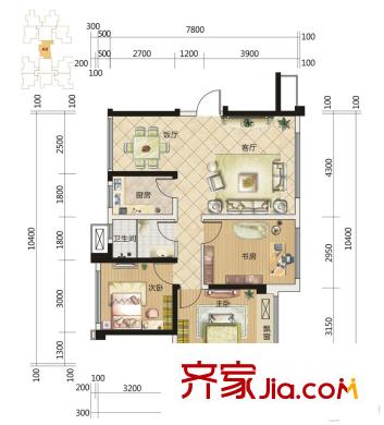 中成主角一期1棟2單元A8戶型 3室2廳1衛(wèi)1廚