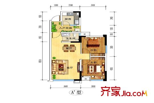 華騰舒云居1期1、6棟標(biāo)準(zhǔn)層A戶型 2室2廳1衛(wèi)1廚