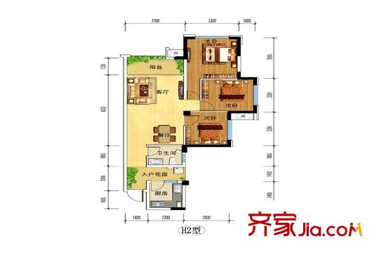 華騰舒云居1期1、2、5棟標(biāo)準(zhǔn)層H2戶型 3室2廳2衛(wèi)1廚