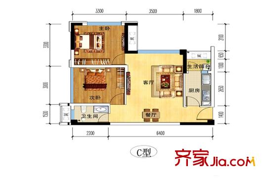 華騰舒云居1期6棟標(biāo)準(zhǔn)層C戶型 2室2廳1衛(wèi)1廚