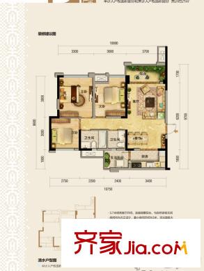 朗基天香一期1號(hào)樓標(biāo)準(zhǔn)層B4戶型 3室2廳2衛(wèi)1廚
