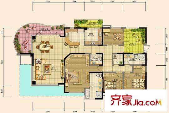 麓山國(guó)際社區(qū)IMAX大平層12棟標(biāo)準(zhǔn)層b戶型 5室2廳3衛(wèi)2廚